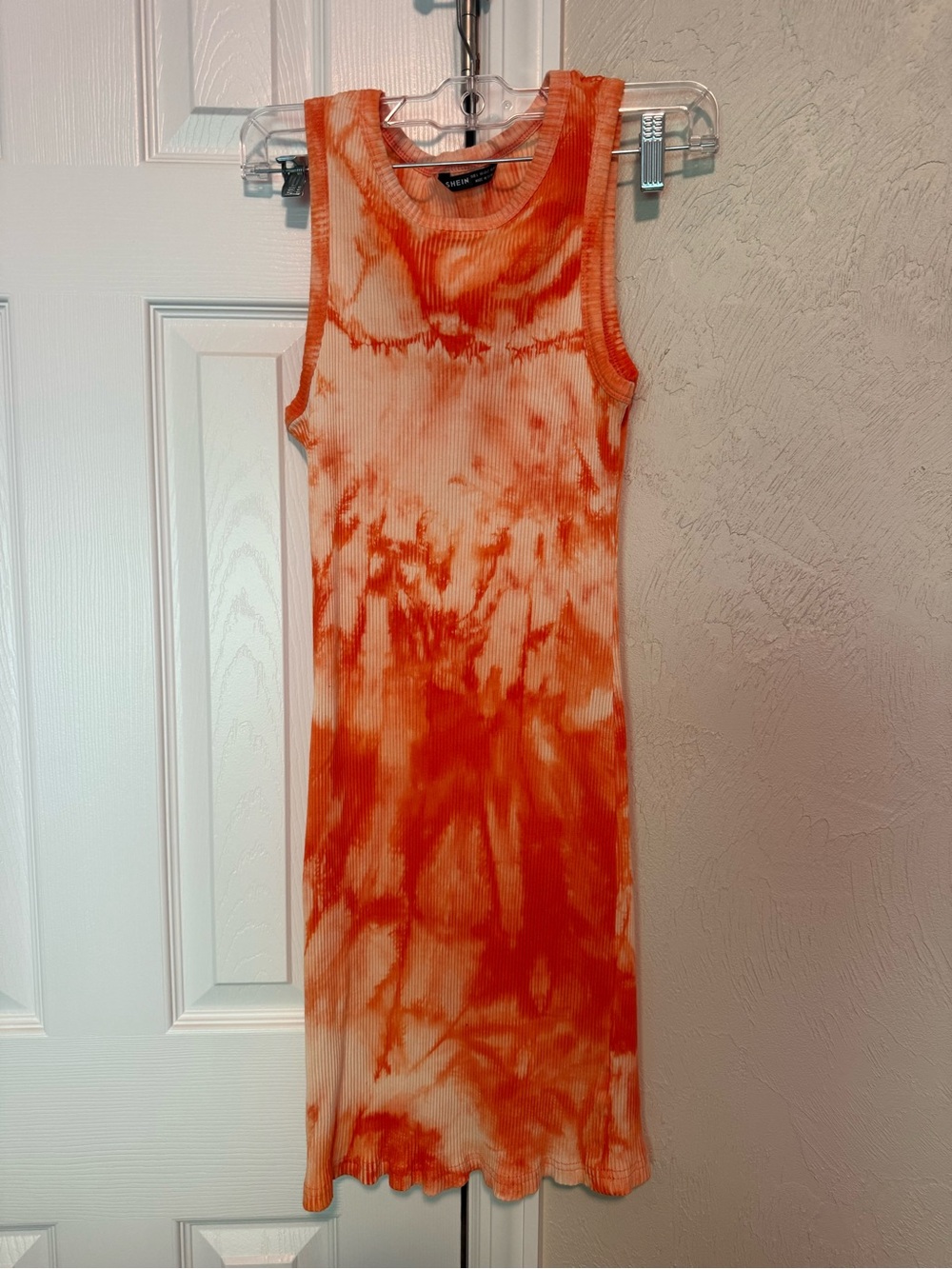SHEIN Orange & White Tie-Dye Ribbed Midi Tank Dress